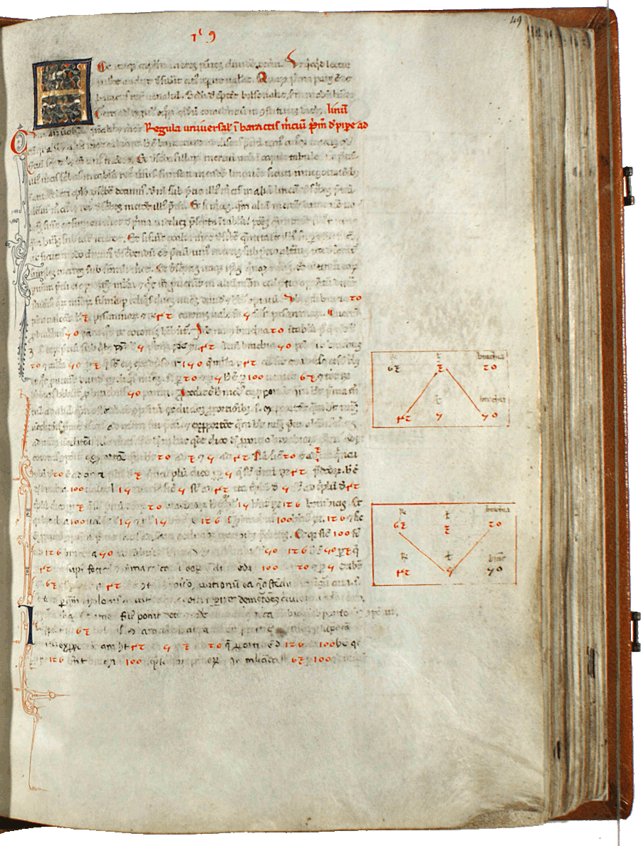 pagina iniziale capitolo nono parte prima del Liber abaci<br>Conv. Sopp. C.I. 2616, BNCF,  folio 49 recto