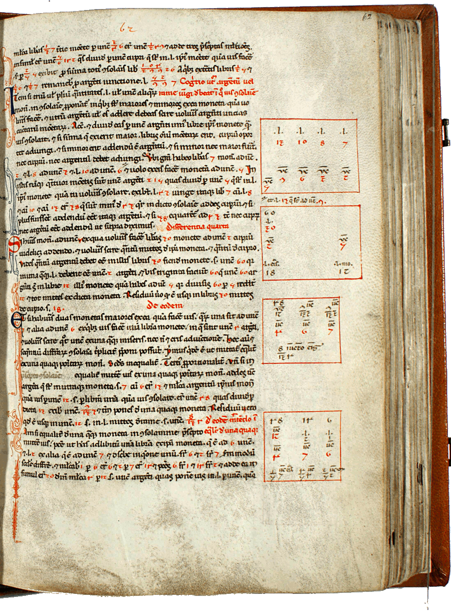 pagina iniziale capitolo undicesimo del Liber abaci - quarta differenza<br>Conv. Sopp. C.I. 2616, BNCF,  folio 62 recto