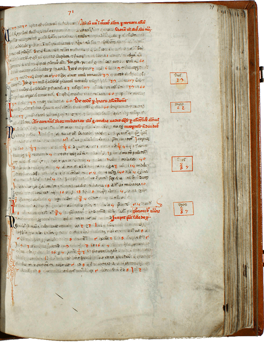 pagina iniziale capitolo dodicesimo del Liber abaci - seconda parte<br>Conv. Sopp. C.I. 2616, BNCF,  folio 71 recto