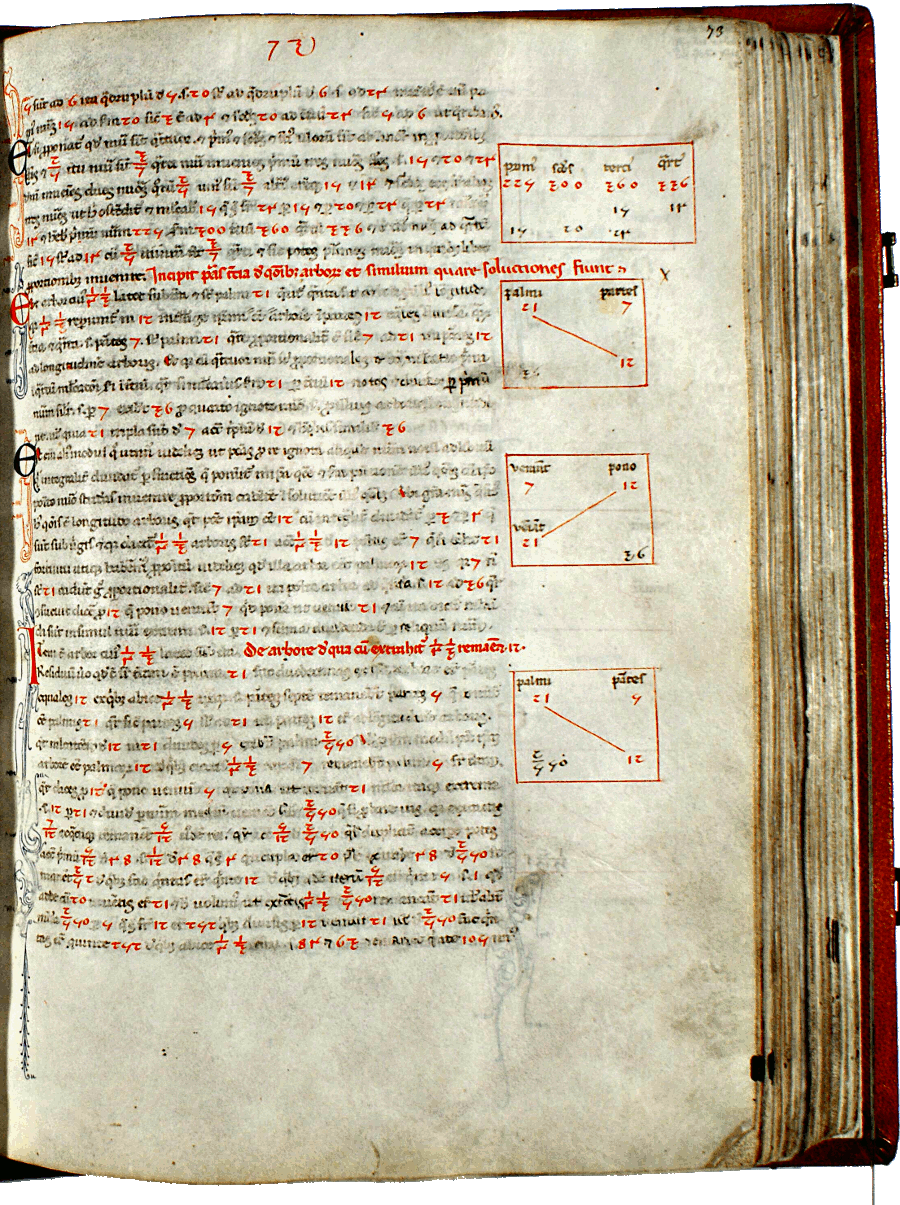 pagina iniziale capitolo dodicesimo del Liber abaci - terza parte<br>Conv. Sopp. C.I. 2616, BNCF, folio 73 recto