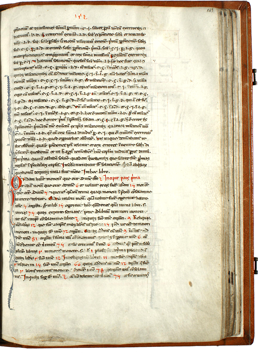 pagina iniziale capitolo tredicesimo_parte prima del Liber abaci<br>Conv. Sopp. C.I. 2616, BNCF,  folio 143 recto