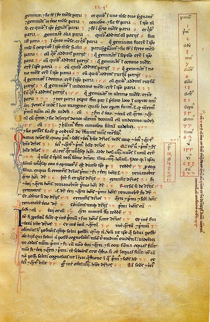 Una pagina del Liber abaci con la serie di Fibonacci